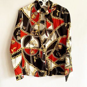 Button-Up Printed Blouse - Size: Large
